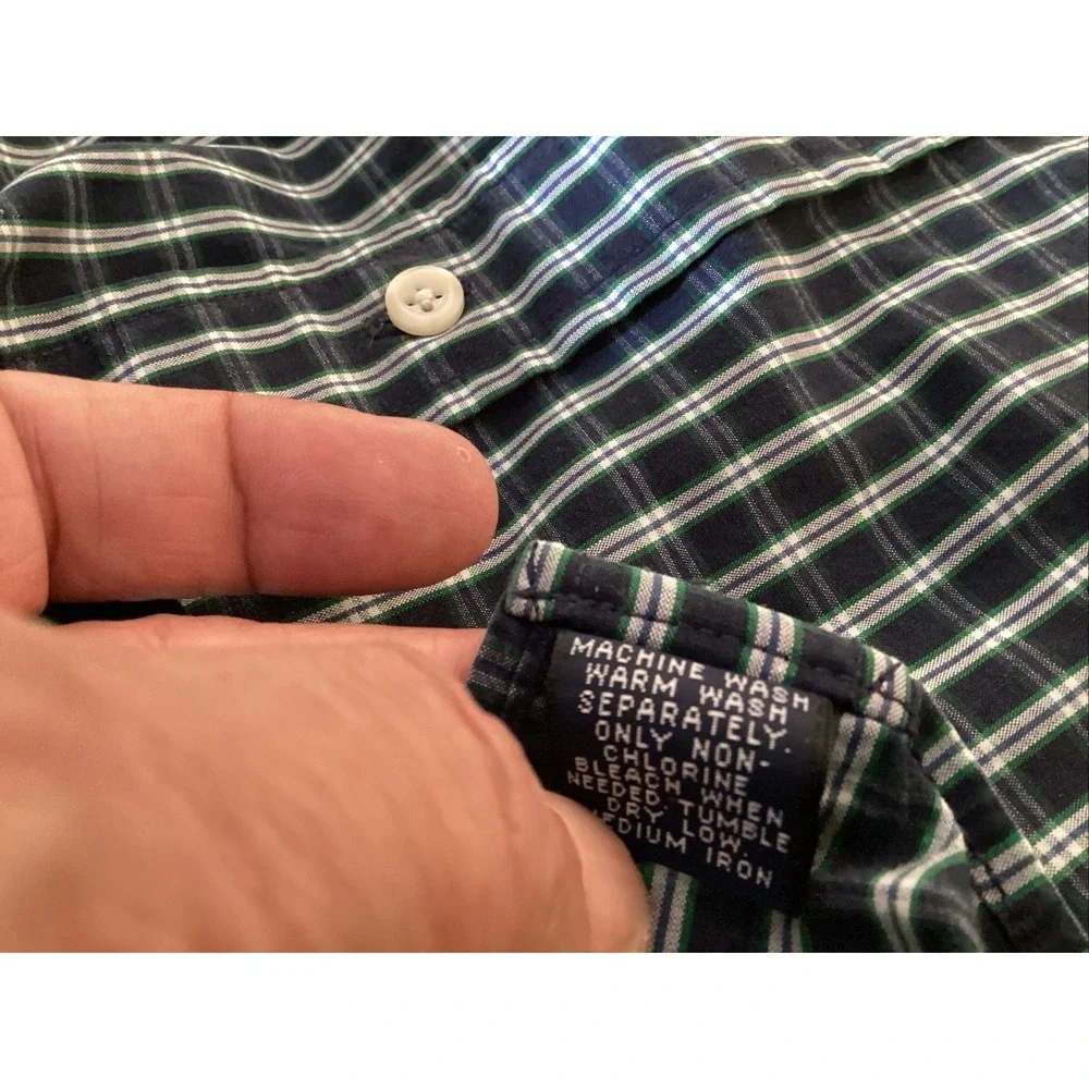 Ralph Lauren Boys Blue White Plaid S Sleeve Button Up Shirt Size XL Red Pony Vtg